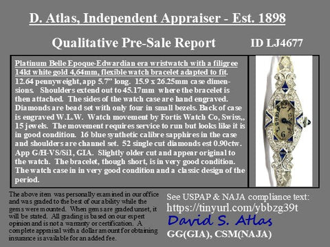 Belle Epoque Edwardian Diamond & Sapphire Ladies Watch