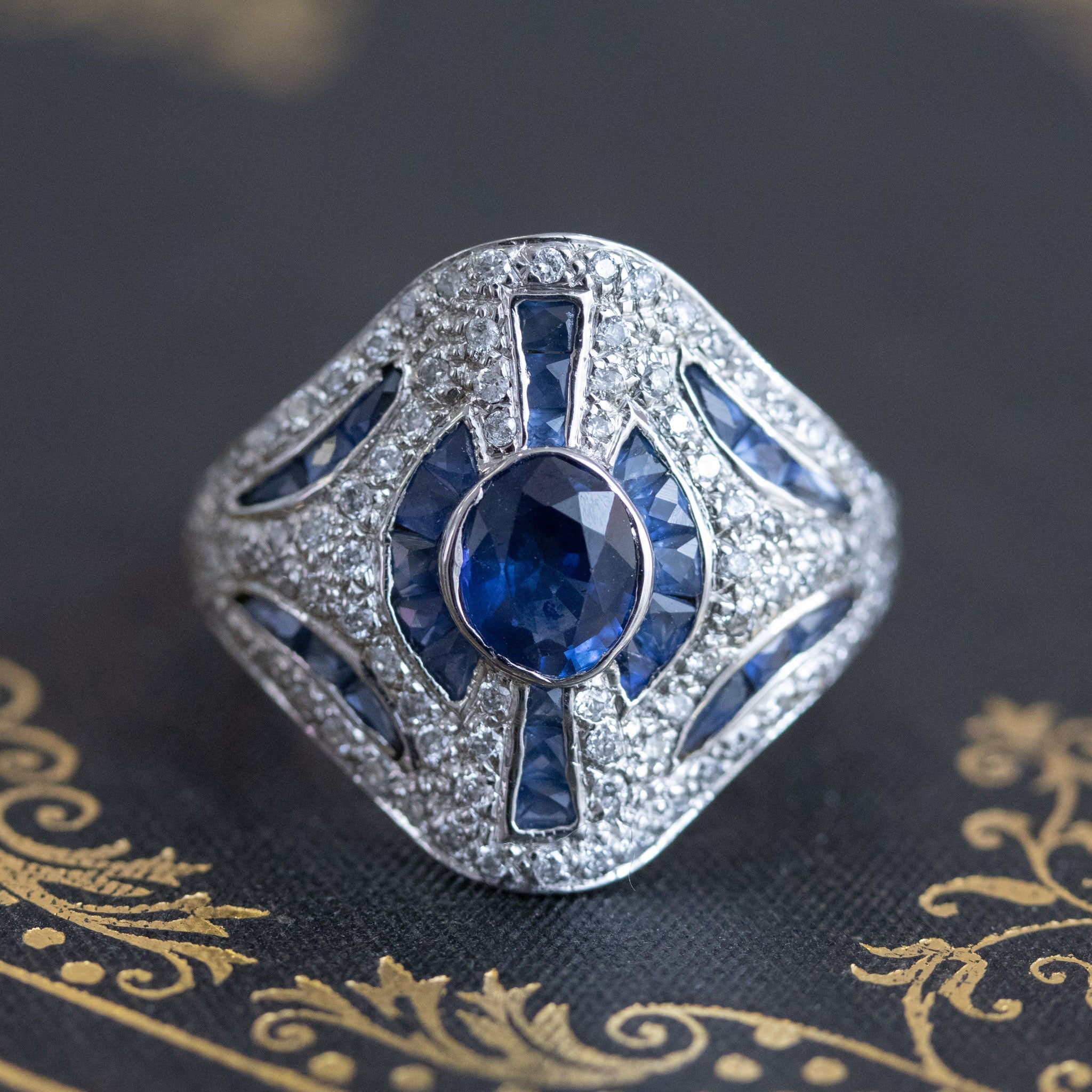 Diamond And Sapphire Art Deco Reproduction Fancy Ring