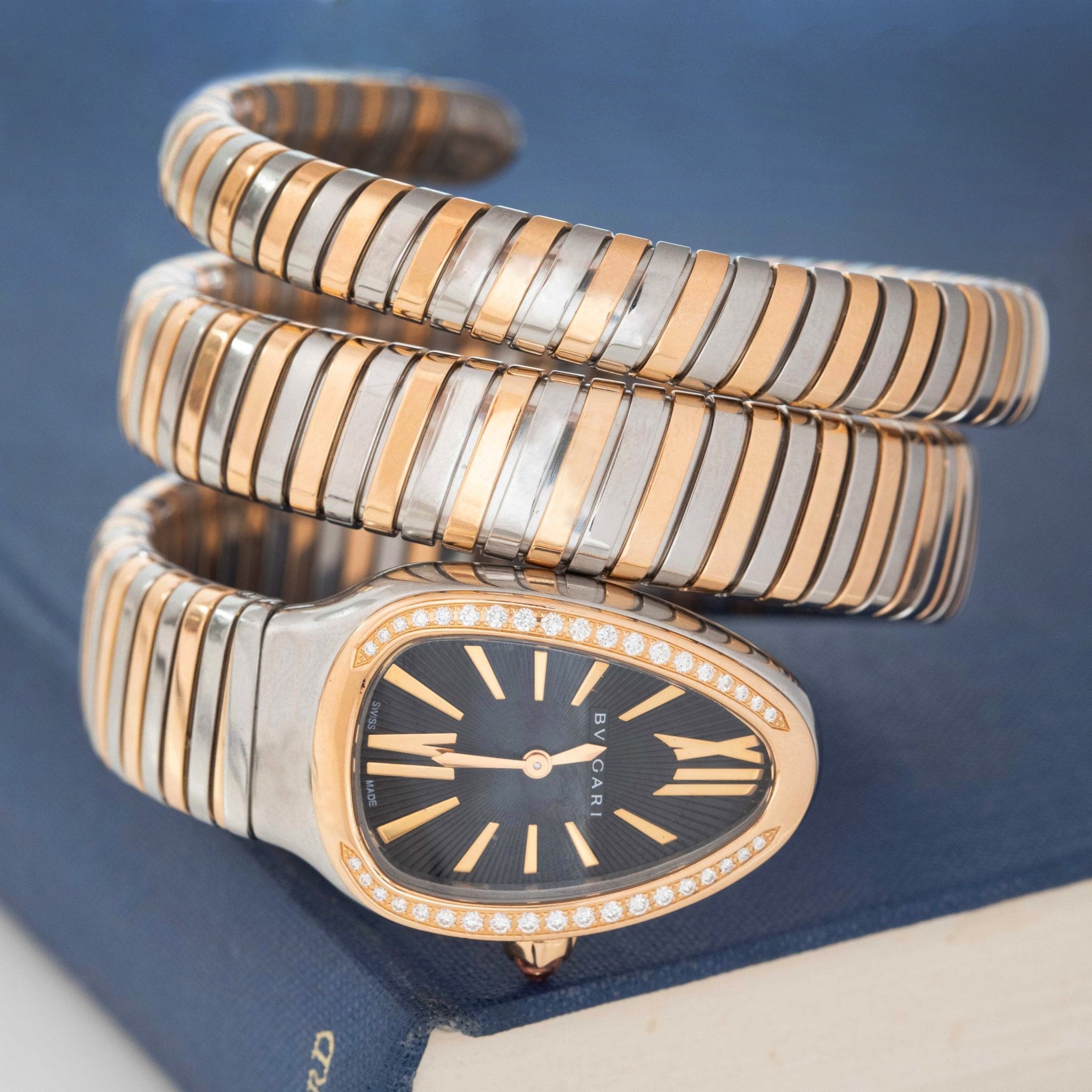 Bvlgari Serpenti Tubogas double-wrap luxury watch in two-tone metal