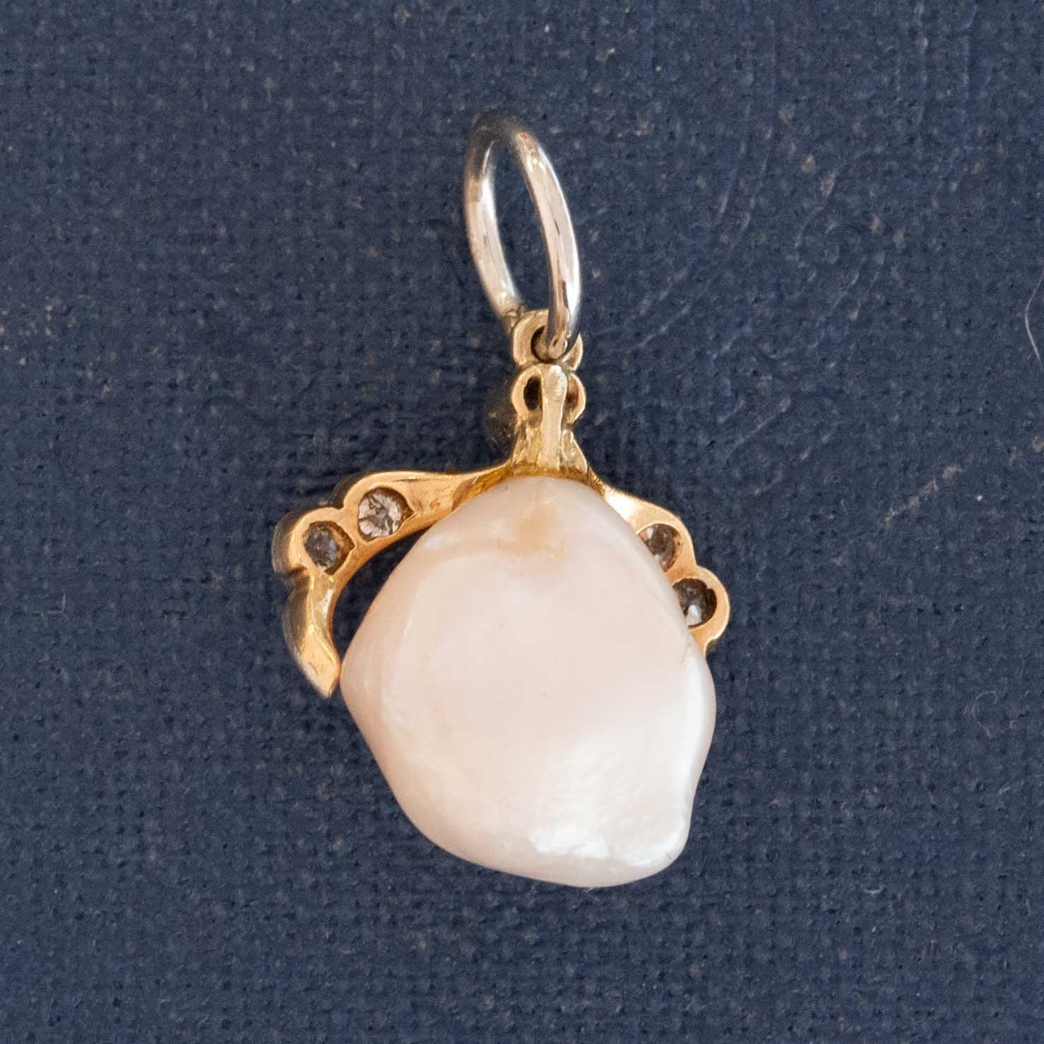 Edwardian Diamond Bird Claw Pearl Charm