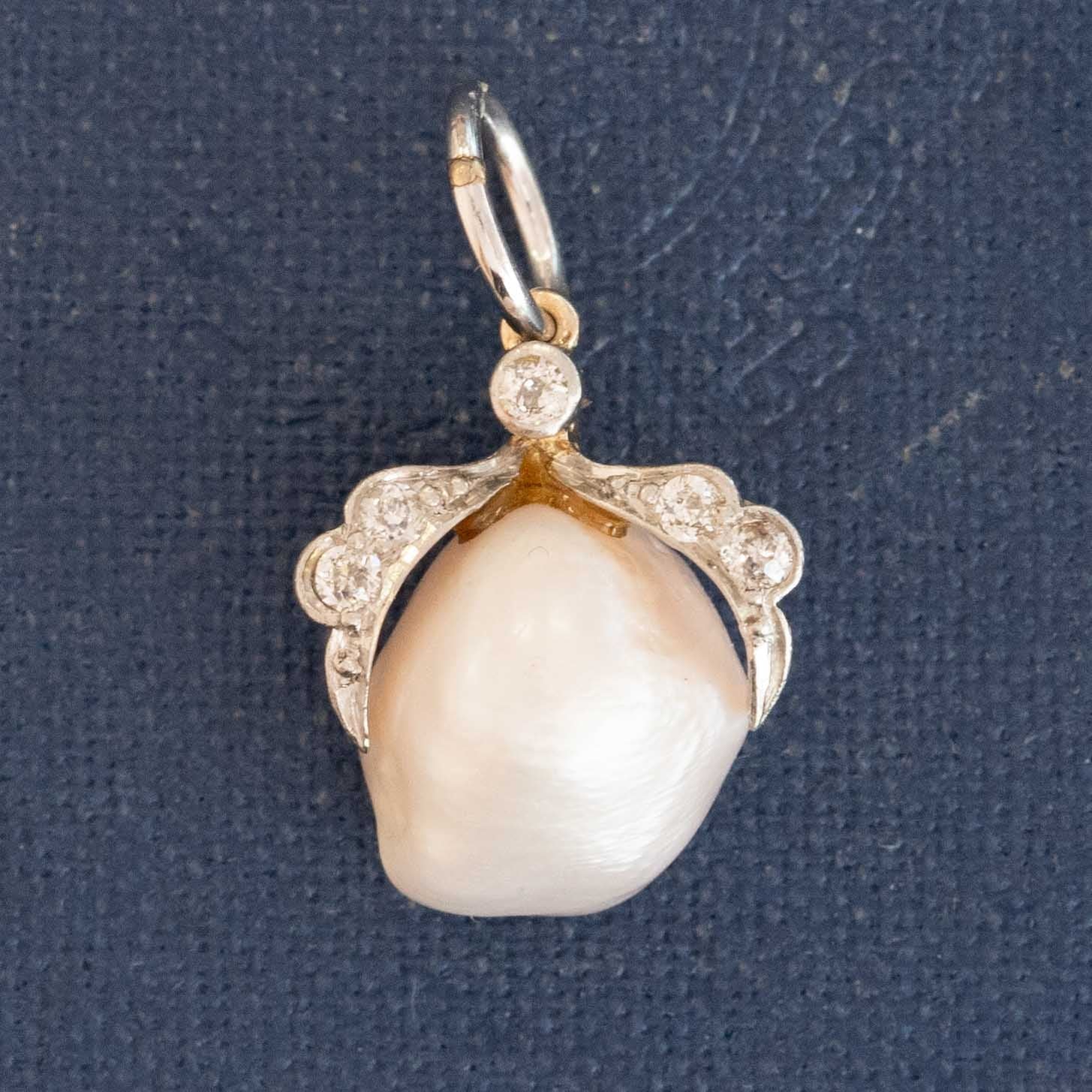 Edwardian Diamond Bird Claw Pearl Charm