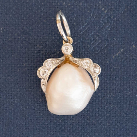 Edwardian Diamond Bird Claw Pearl Charm