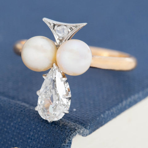 Edwardian Diamond & Pearl Tiara Ring, French