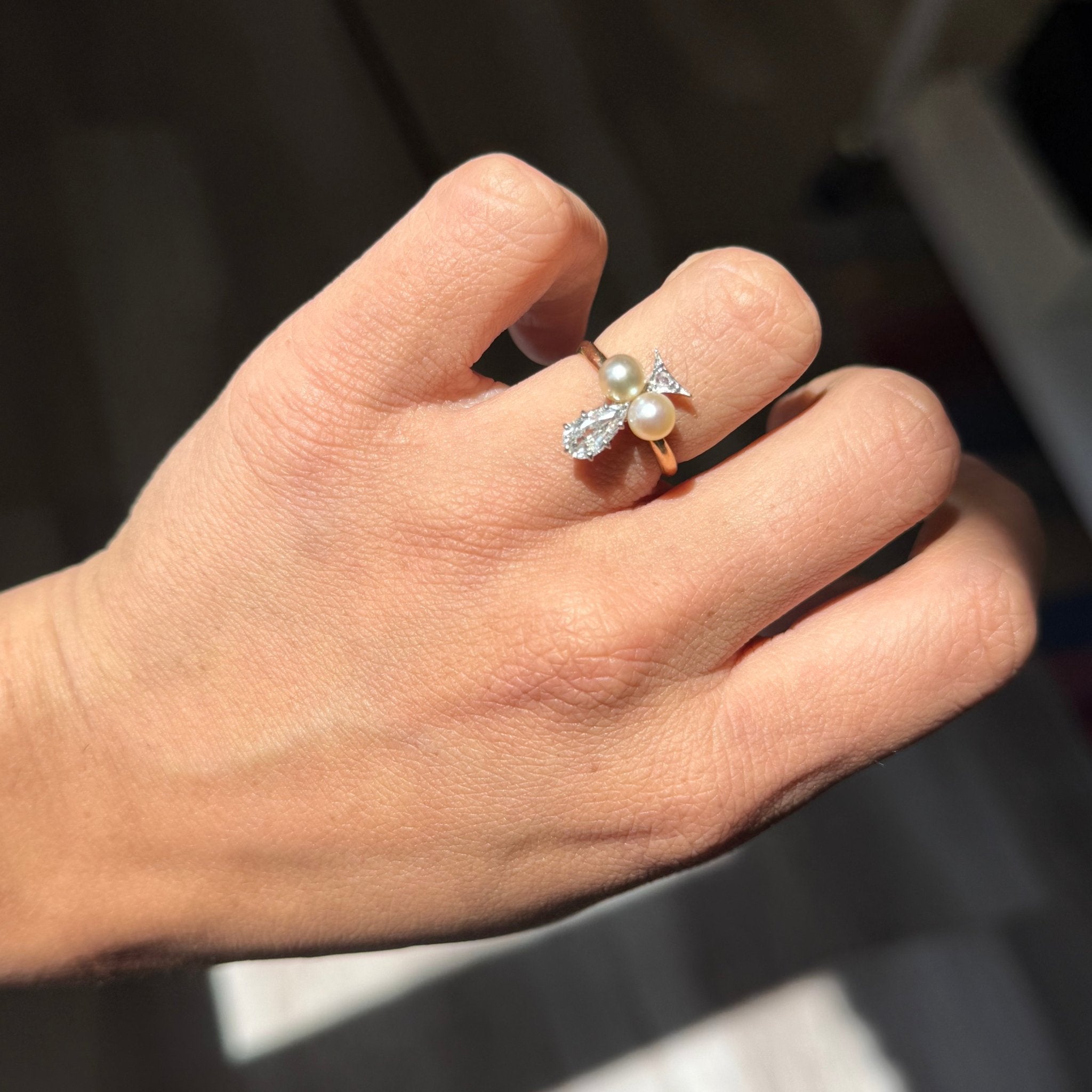 Edwardian Diamond & Pearl Tiara Ring, French