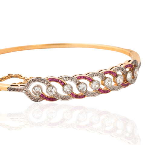 Edwardian old European cut diamond and ruby bangle bracelet, 2.03ctw, platinum and gold – alternate view 3