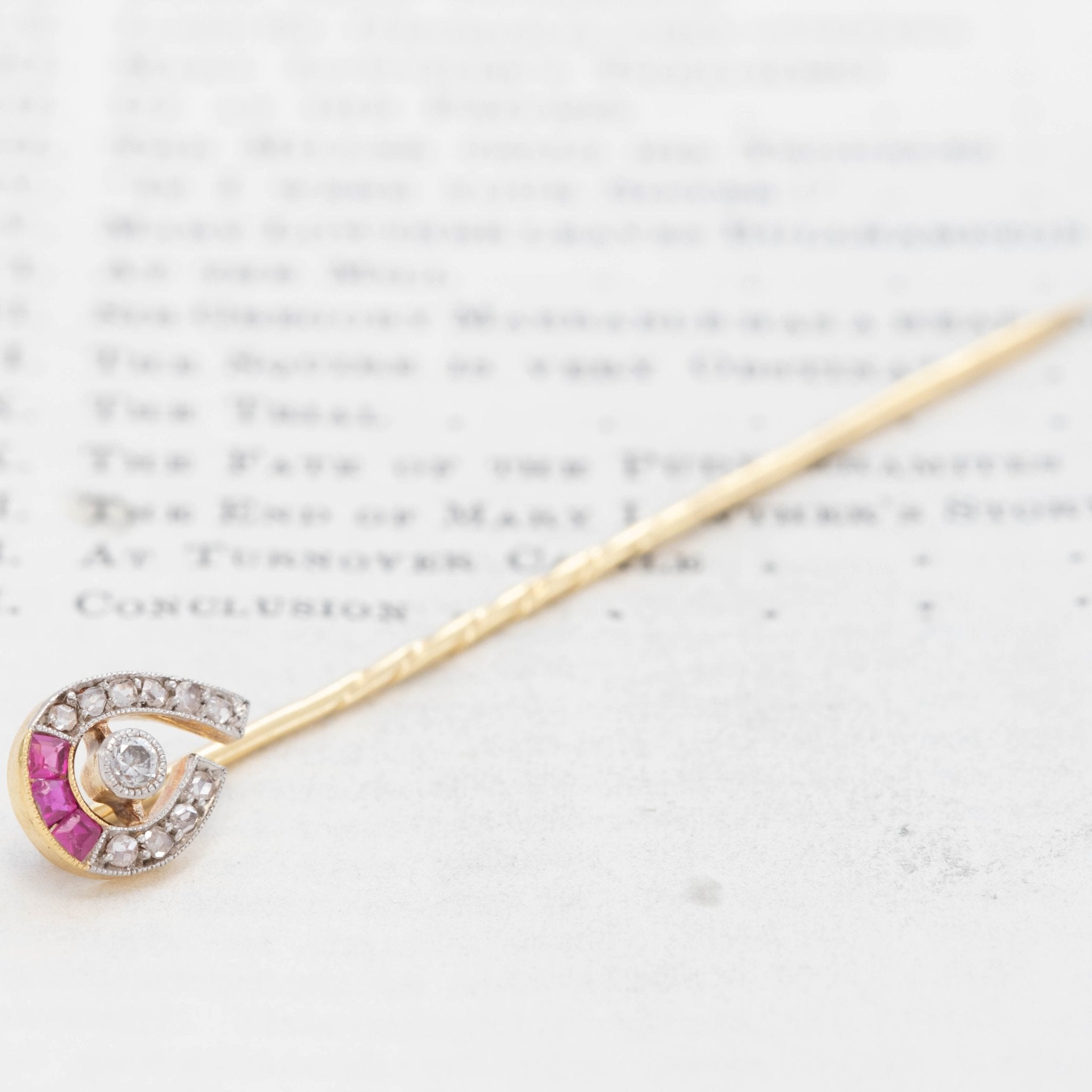Edwardian Diamond & Ruby Horseshoe Stick Pin