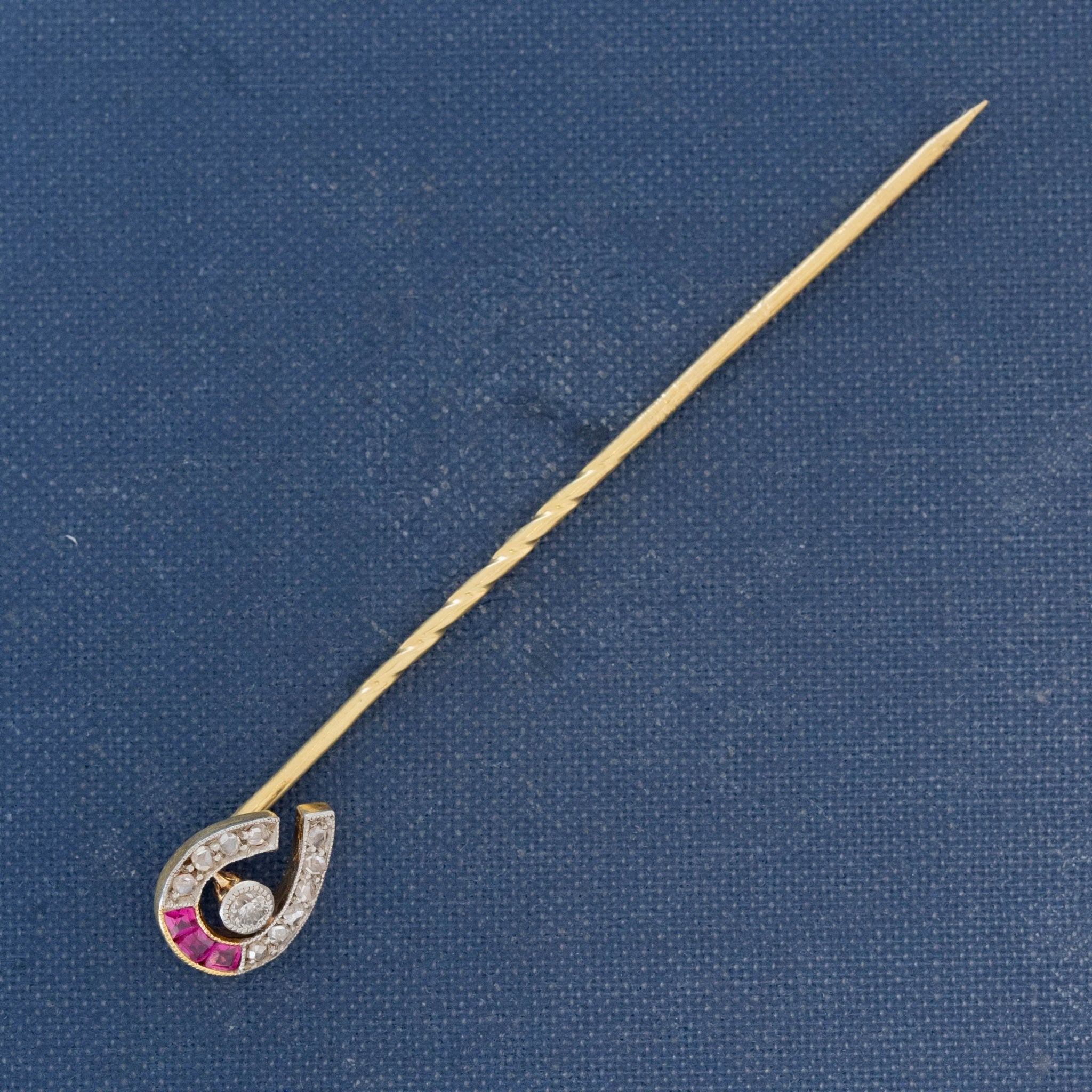 Edwardian Diamond & Ruby Horseshoe Stick Pin