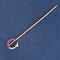 Edwardian ruby, rose cut diamond and seed pearl horseshoe stick pin in 18kt gold and platinum