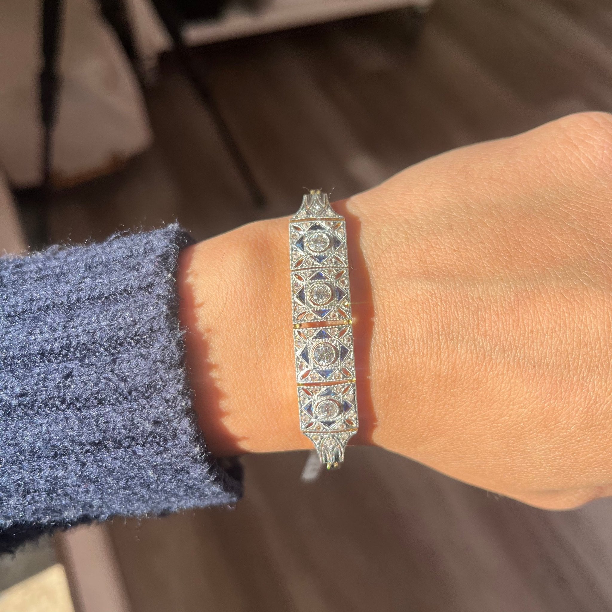 Edwardian Diamond & Sapphire Frame Bracelet