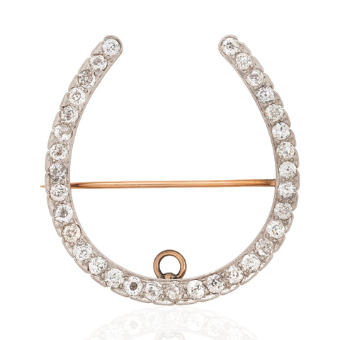 Edwardian old European cut diamond horseshoe brooch pendant, est. 4.00ctw, platinum and 18K gold