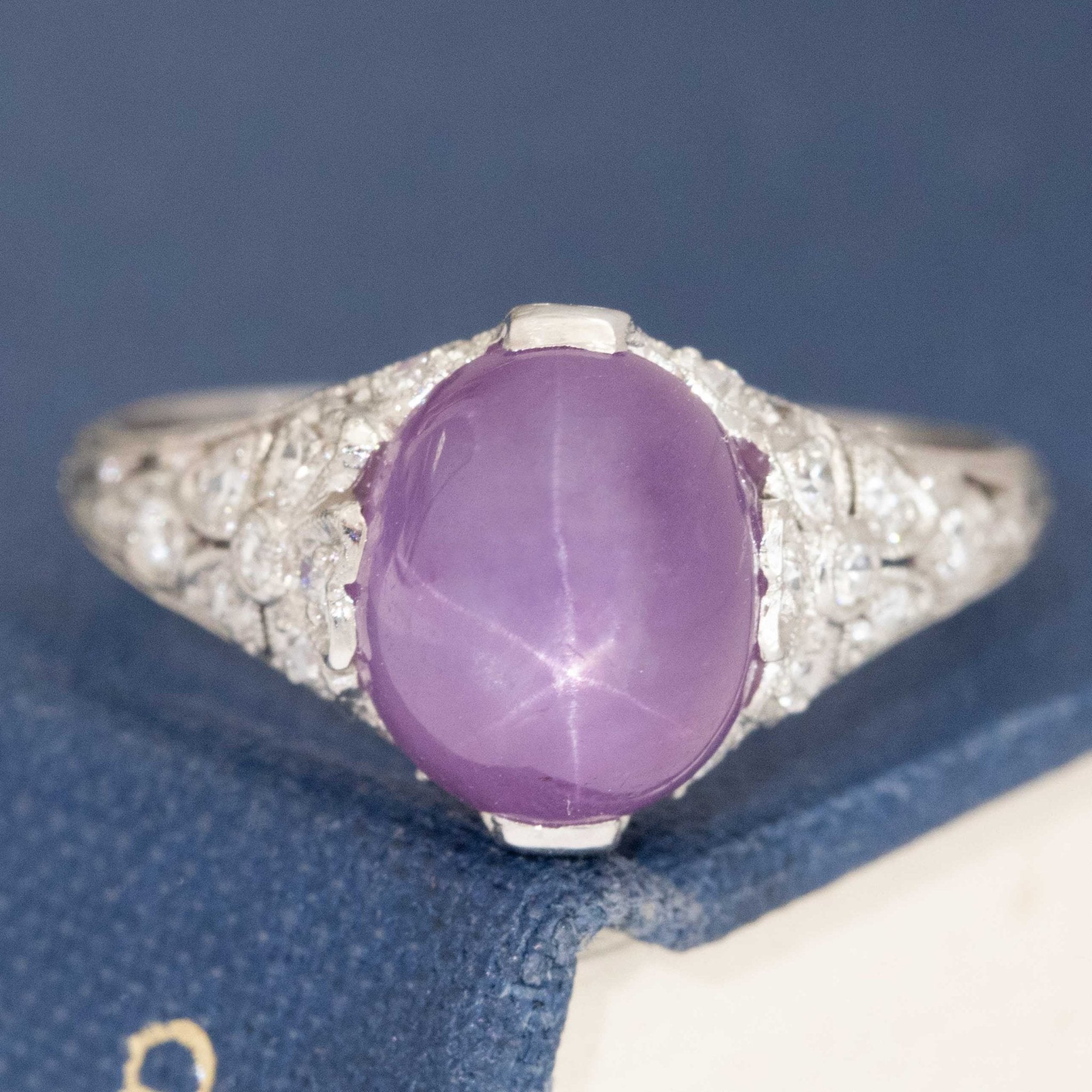 6.22ctw Edwardian Purple Star Sapphire Diamond Ring
