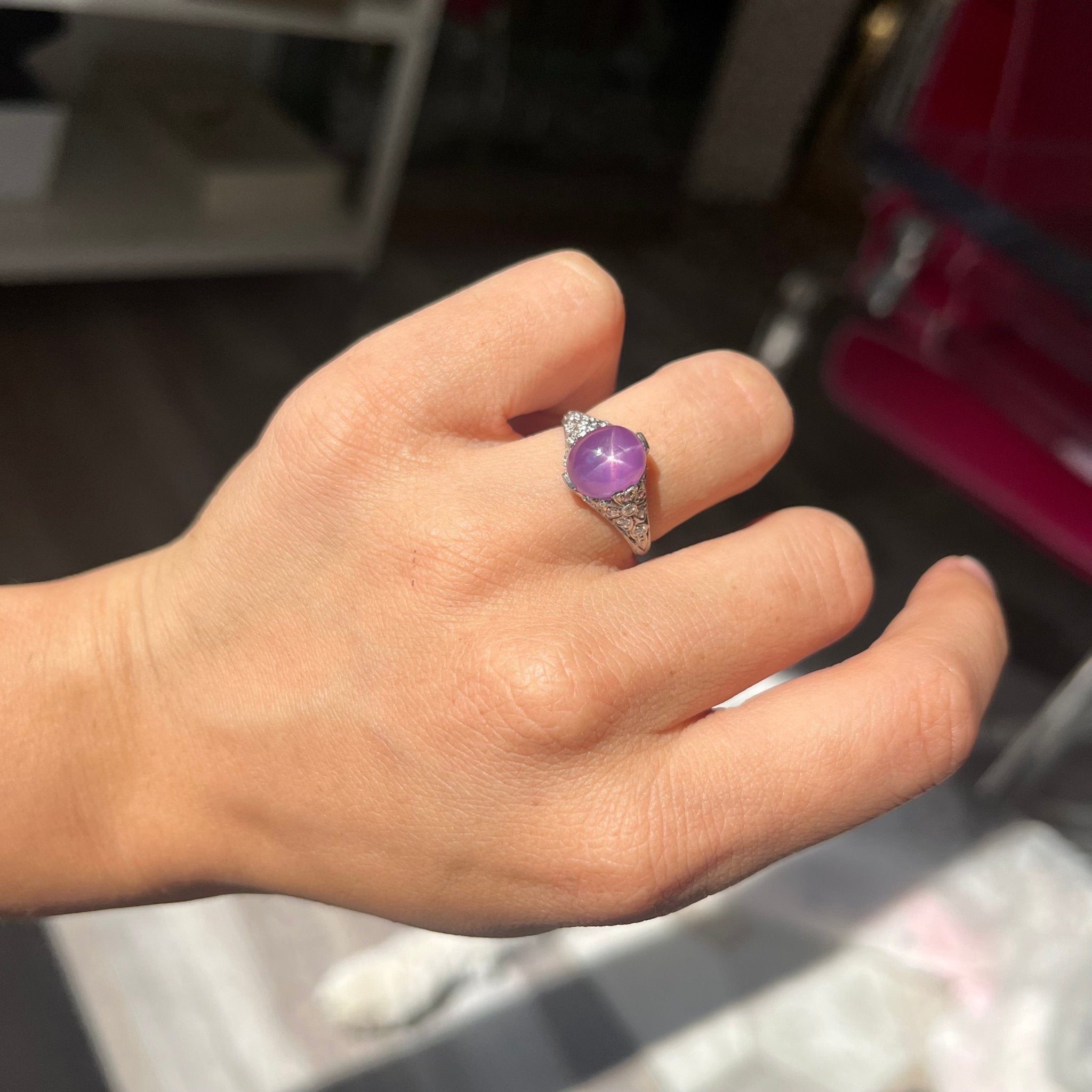 6.22ctw Edwardian Purple Star Sapphire Diamond Ring