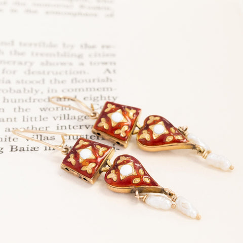 Enamel & Pearl Drop Earrings
