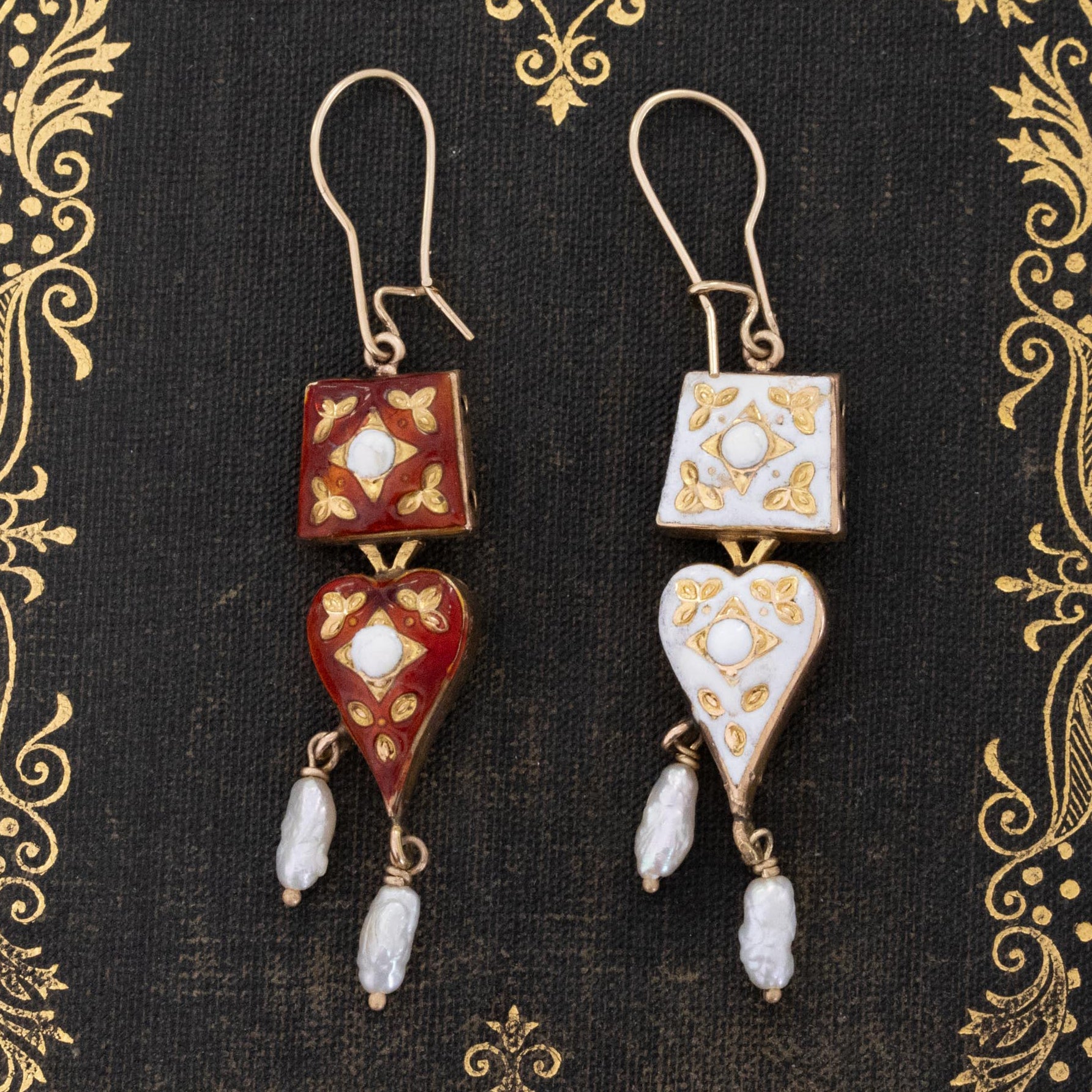 Enamel & Pearl Drop Earrings