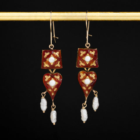 Enamel & Pearl Drop Earrings