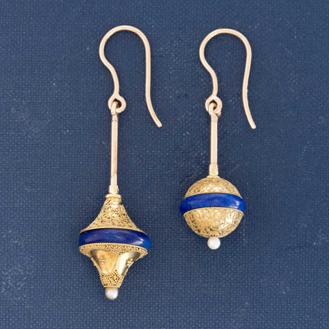 Etruscan Enamel Shoulder Duster Earrings