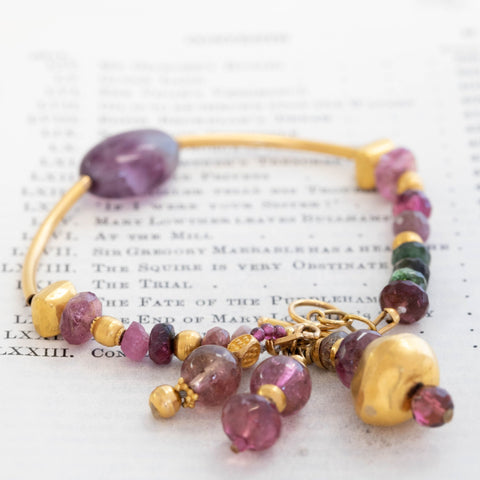 Freeform multicolor gemstone bead bracelet with 18kt yellow gold components – alternate view 3
