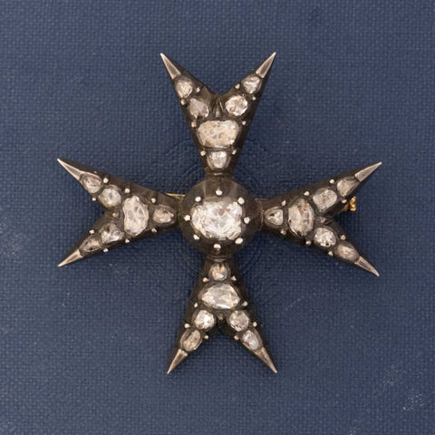 Georgian-era Rose Cut Diamond Maltese Cross Brooch