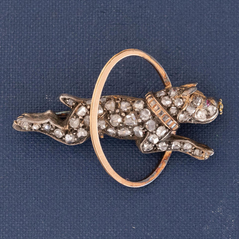 Georgian Rose Cut Diamond Bulldog Brooch French
