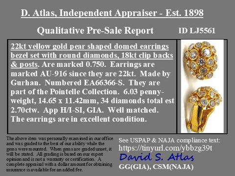 Gurhan 22K yellow gold diamond cluster earrings, 2.70ctw bezel-set round brilliants – alternate view 4