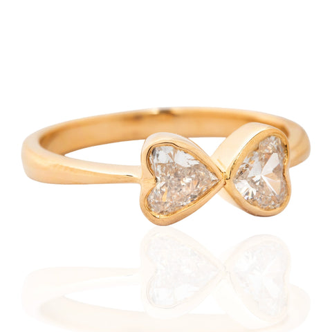 Heart cut diamond toi et moi ring, .67ctw, bezel set in 18K yellow gold – alternate view 3