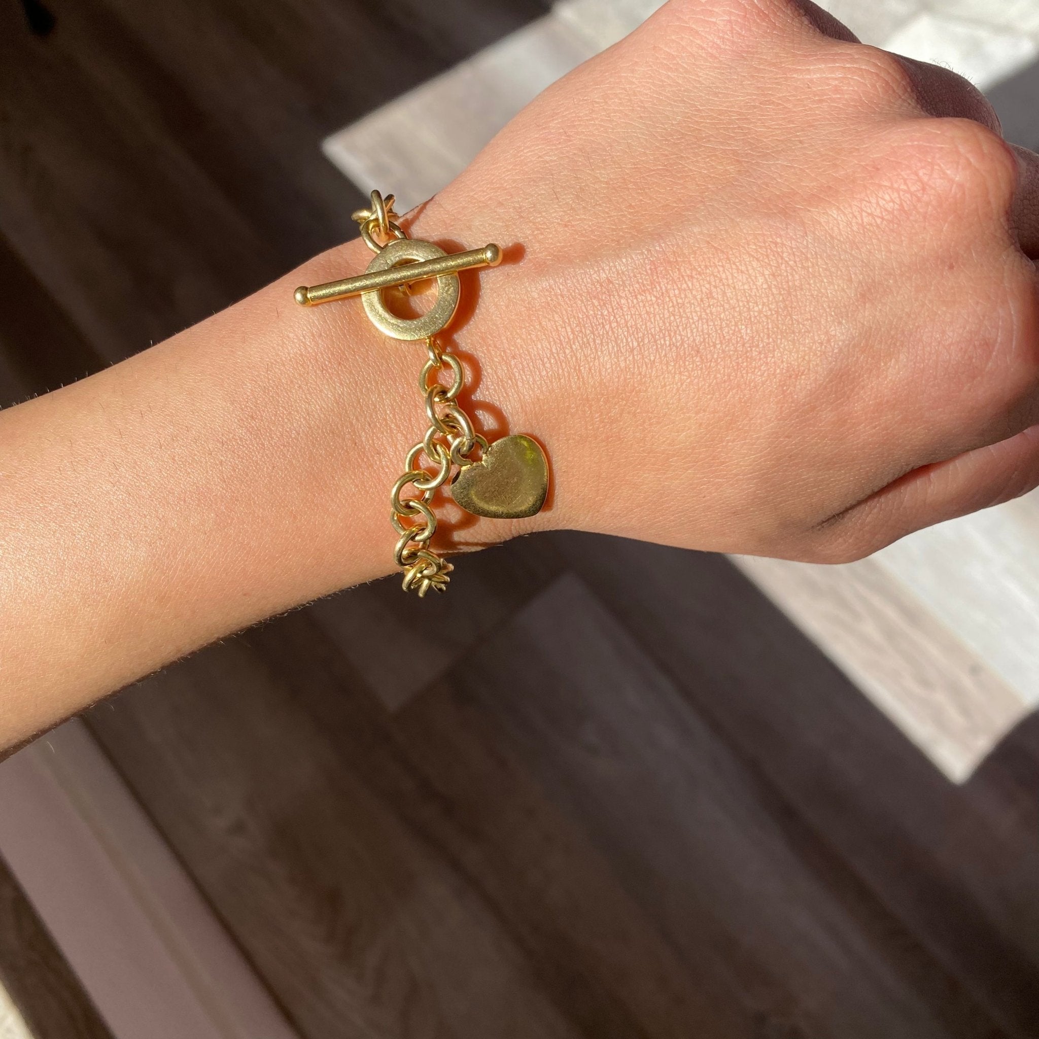 Heart & Toggle Chain Bracelet, 14kt