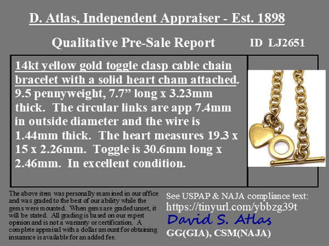 Heart & Toggle Chain Bracelet, 14kt
