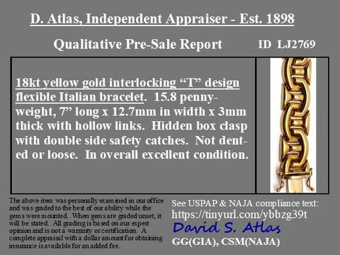 Interlocking T Link Italian Bracelet 18kt