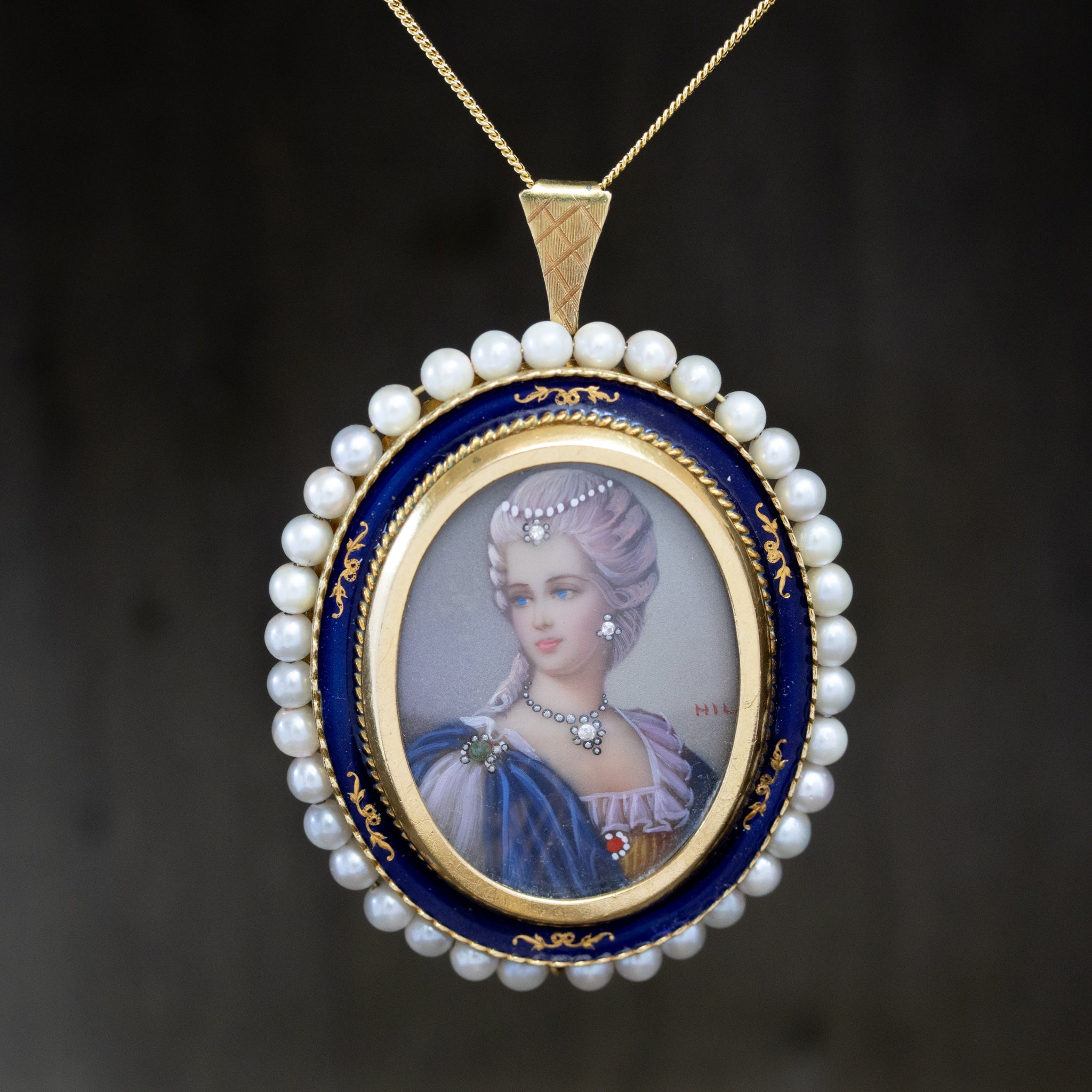 Italian Lady Portrait Pearl Brooch/Pendant, By Corletto