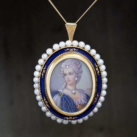 Italian Lady Portrait Pearl Brooch/Pendant By Corletto