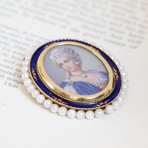 Italian Lady Portrait Pearl Brooch/Pendant By Corletto