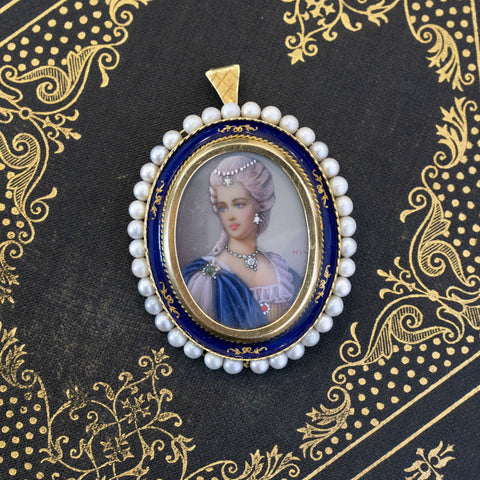 Italian Lady Portrait Pearl Brooch/Pendant By Corletto
