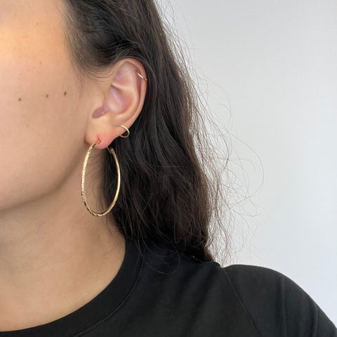 Large Vintage Textured Skinny Hoop Earrings