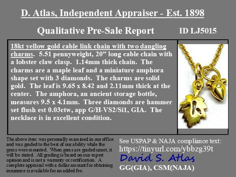 Leaf and Amphora Charm Necklace, by Balestra