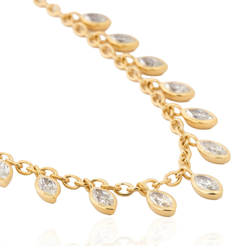 Marquise cut diamond bezel fringe drop necklace, 9.76ctw, 18K yellow gold cable chain – alternate view 3