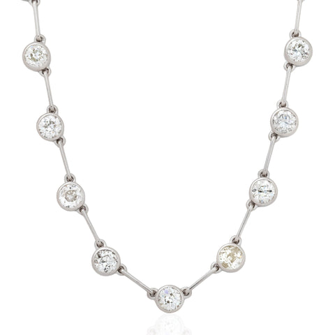 Old European cut diamond bezel bar link riviere necklace, 11.68ctw, platinum