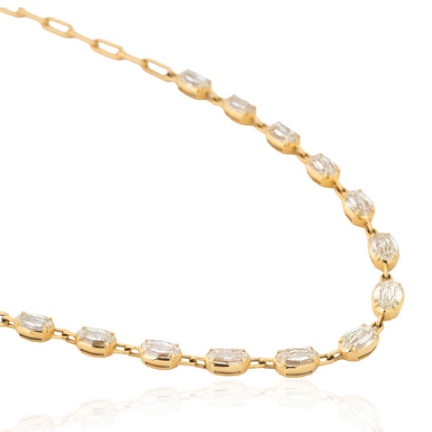 Oval step cut diamond bezel and paperclip chain necklace, 10.30ctw, GIA diamonds, 18K yellow gold – alternate view 3