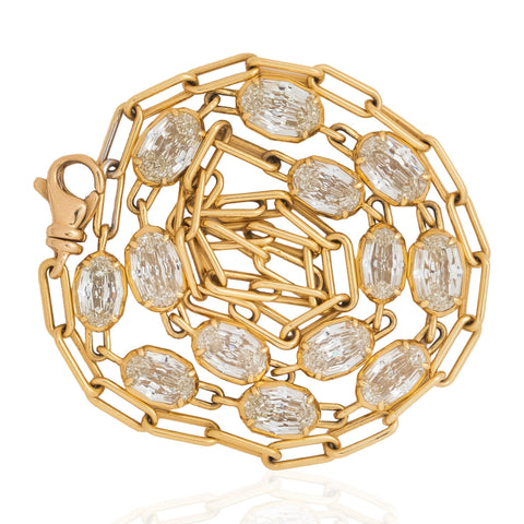 Oval step cut diamond bezel and paperclip chain necklace, 10.30ctw, GIA diamonds, 18K yellow gold – alternate view 4