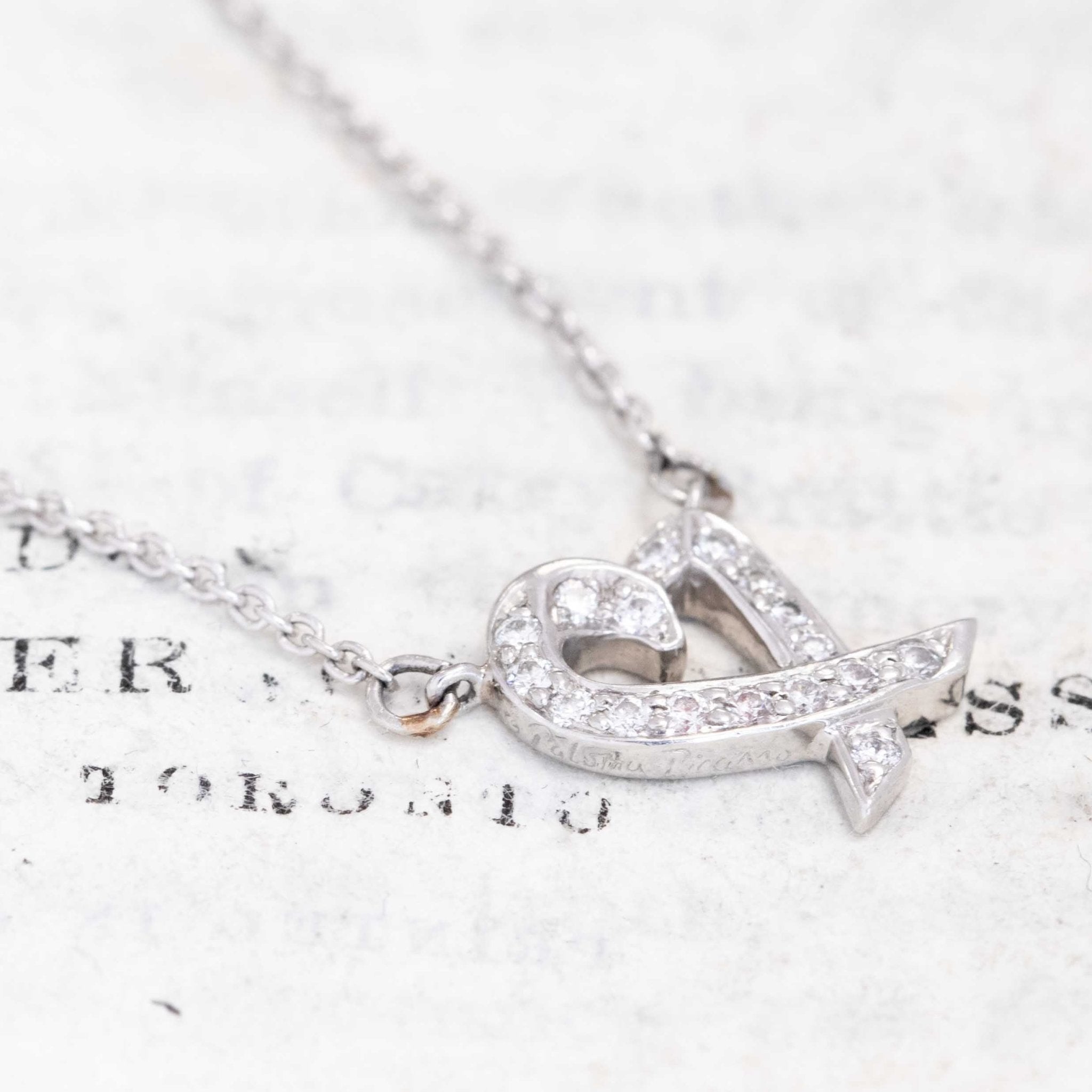 Close-up of Tiffany Loving Heart pendant in platinum with .09ctw diamonds