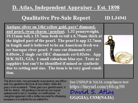 RARE Antique Diamond & Pearl Swan Charm