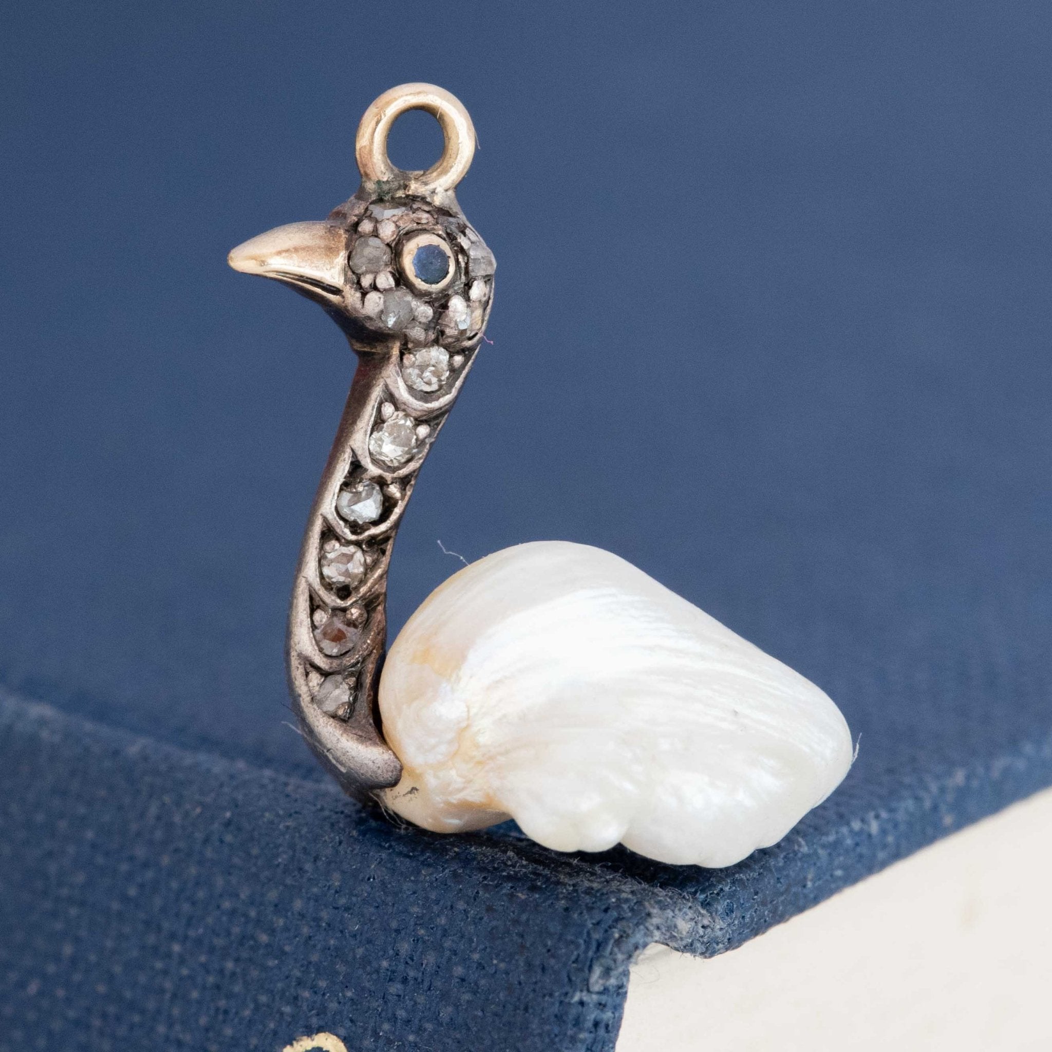 RARE Antique Diamond & Pearl Swan Charm