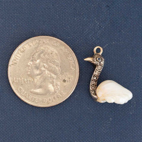 RARE Antique Diamond & Pearl Swan Charm