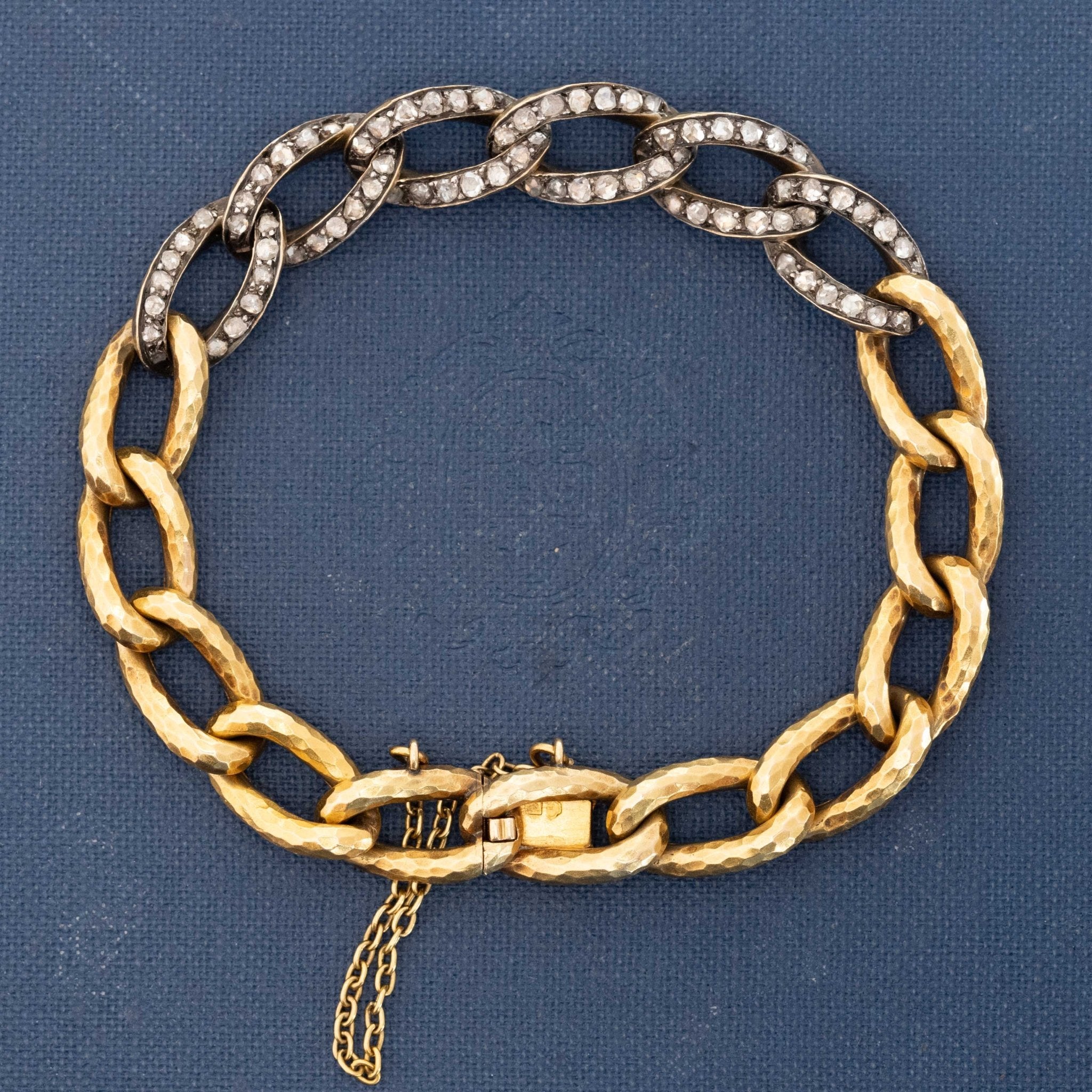RARE Antique Rose Cut Diamond Curb Link Bracelet, French