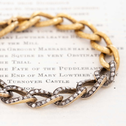 RARE Antique Rose Cut Diamond Curb Link Bracelet, French