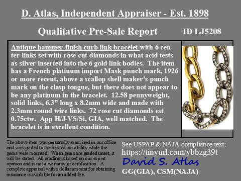 RARE Antique Rose Cut Diamond Curb Link Bracelet, French