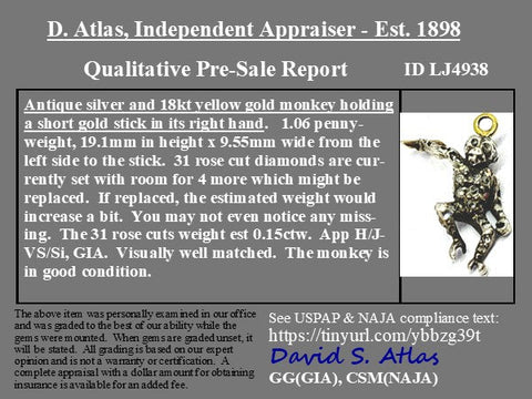 RARE Antique Rose Cut Diamond Monkey Charm
