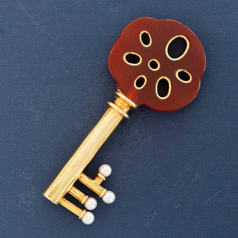 RARE Vintage Carnelian Lotus Root Key Pendant, by Angela Cummings