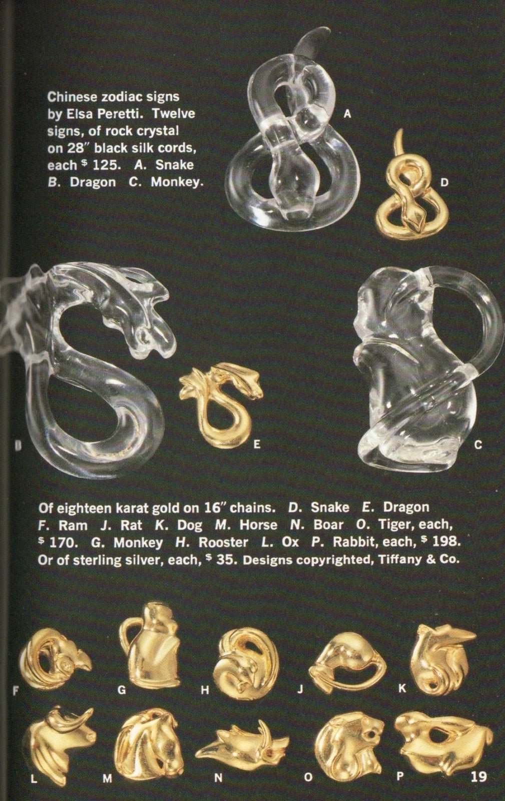 Tiffany & Co. 18k gold Tiger zodiac pendant by Elsa Peretti