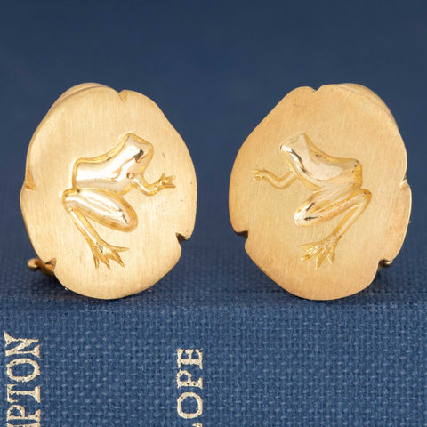 RARE Vintage Frog on Lilly Pad Earrings, by Tiffany & Co.