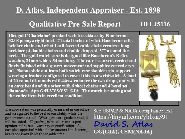Collectible Boucheron gold watch necklace chatelaine style